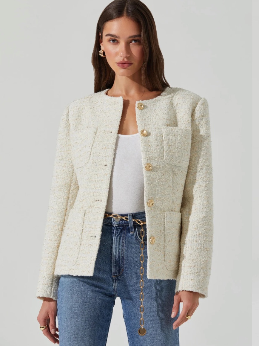 Brand New Astr The Label Sarae Collarless Tweed Jacket